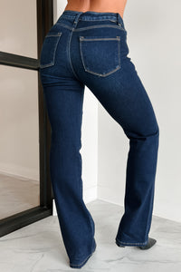 Dylan Mid Rise Risen Straight Leg Jeans (Dark) - NanaMacs