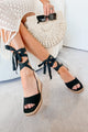 Makayla Ankle Tie Espadrille Wedge Sandals (Black) - NanaMacs