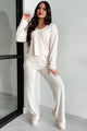 Lazy Sunday Ribbed Knit Sweater V Neck Loungewear Set (Oatmeal) - NanaMacs