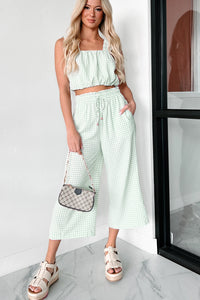 Amanda Gingham Print Crop Top (Sage) - NanaMacs