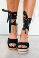 Makayla Ankle Tie Espadrille Wedge Sandals (Black) - NanaMacs