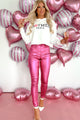 See Me Shining Metallic Skinny Jeans (Hot Pink) - NanaMacs
