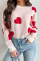 Love Knows All Heart Print Sweater (Cream/Red) - NanaMacs