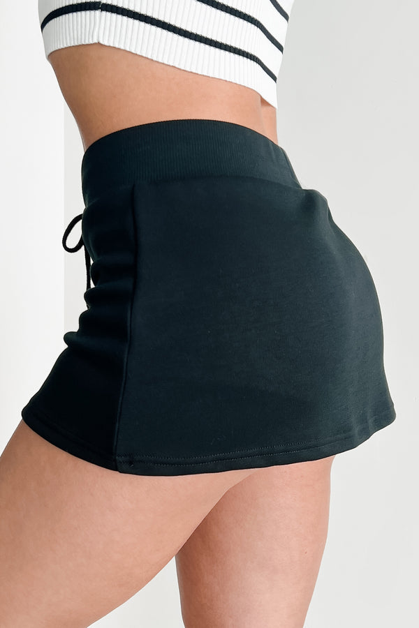 Stretching Into Comfort Drawstring Mini Skort (Black) - NanaMacs