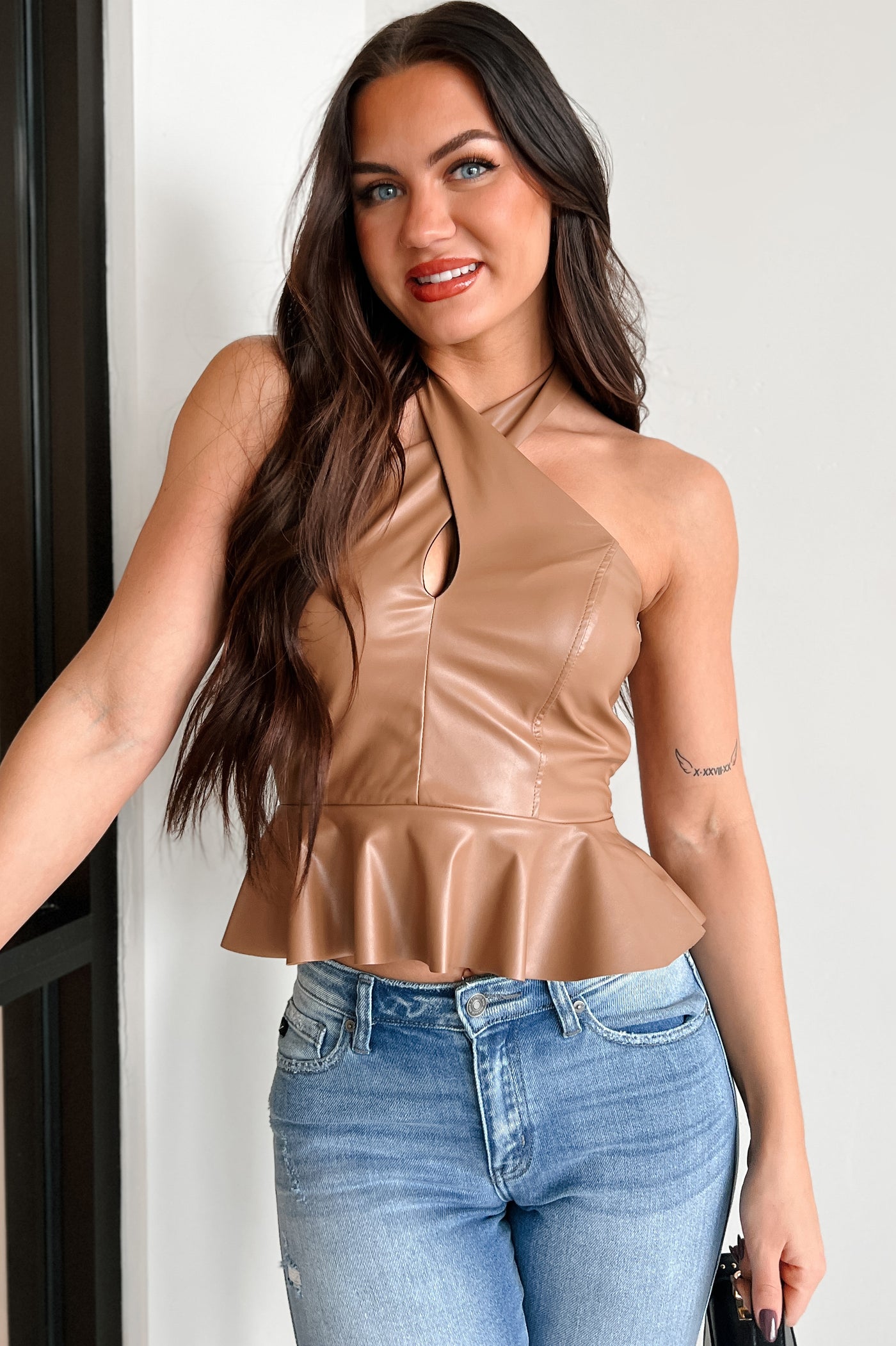 Dangerous Temptation Faux Leather Halter Top (Brown) - NanaMacs