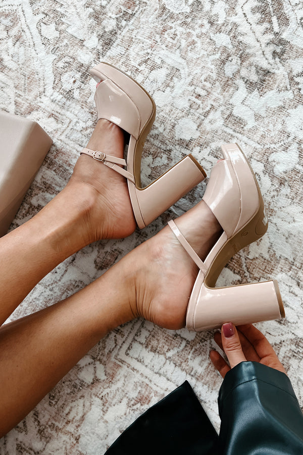 Luxury Suite Patent Leather Platform Heel Sandals (Nude Patent) - NanaMacs