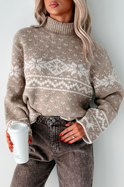 Blankets Of Snow Nordic Holiday Sweater (Mocha) - NanaMacs