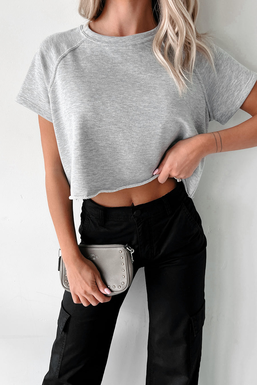 Callan Raglan Sleeve Crop Top (Heather Grey) - NanaMacs