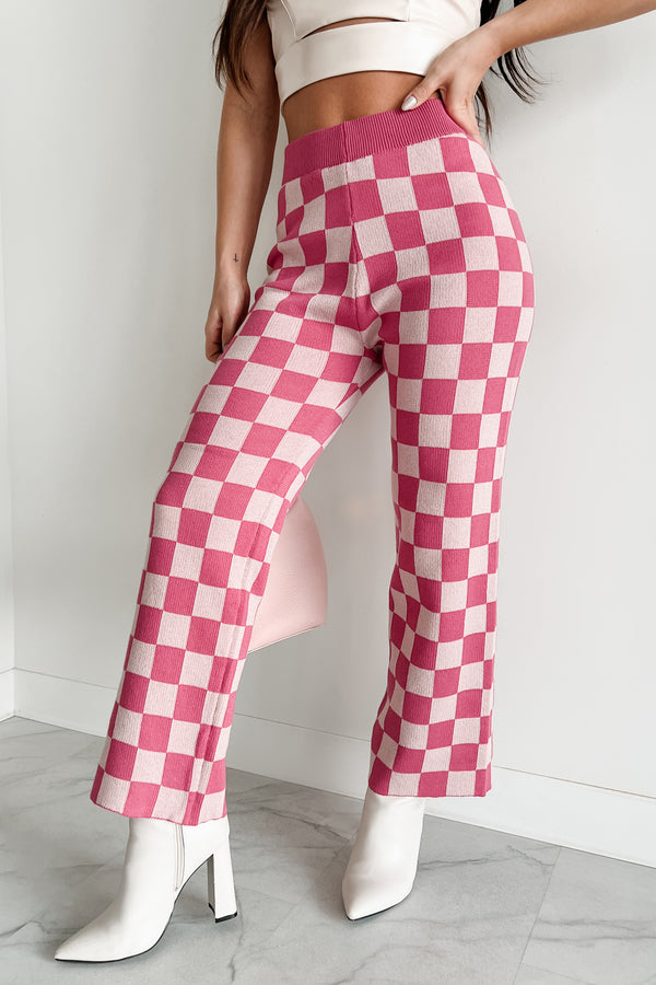 Adorable Moments Checker Knit Pants (Fuchsia/Pink) - NanaMacs