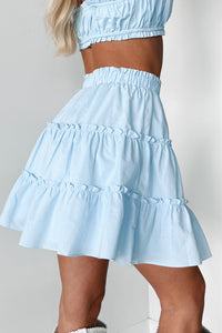 All Aflutter Tiered Ruffle Mini Skirt (Ice Blue) - NanaMacs