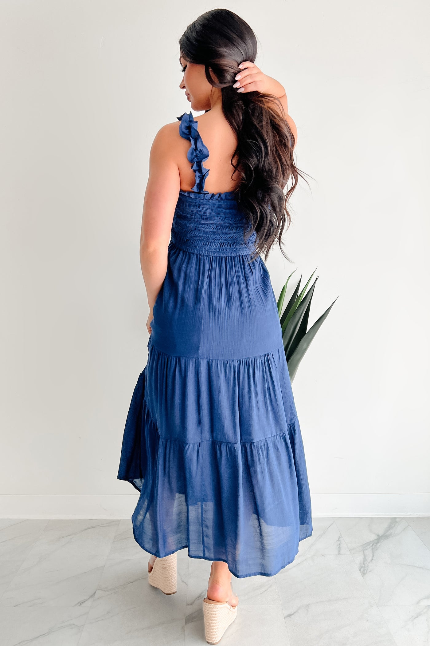 Wild Roots Sleeveless Smocked Maxi Dress (Navy) - NanaMacs