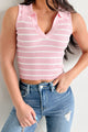 Simple But Stylish Sleeveless Striped Top (Light Pink) - NanaMacs