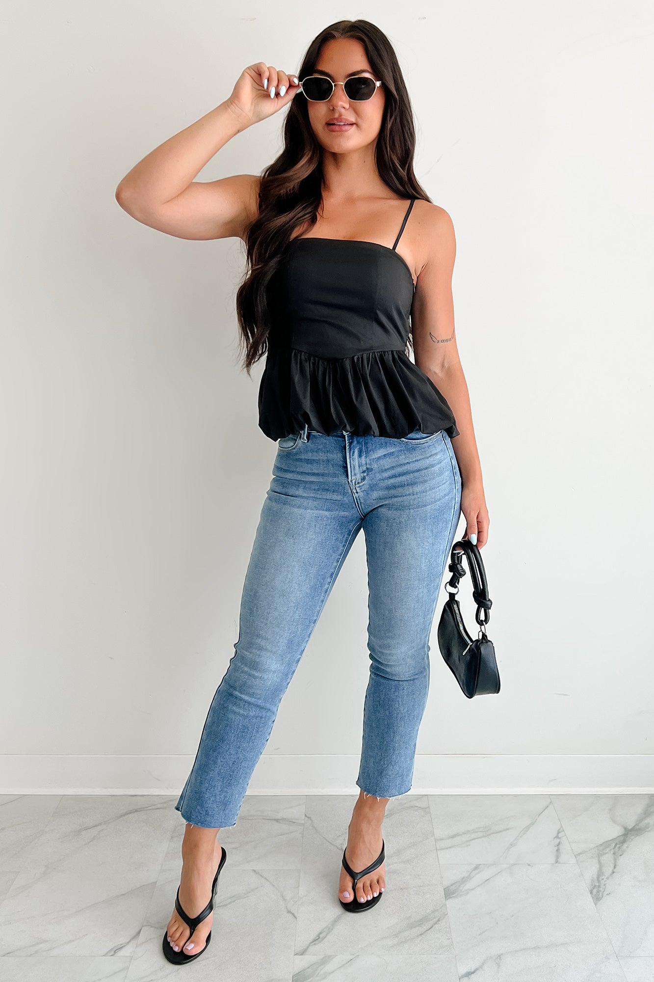 トップス eaphi BALLOON HEM CAMISOLE Carried Away Bubble Hem Cami Top (Black) · NanaMacs