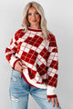 Older Soul Oversized Checker Sweater (Red/Cream) - NanaMacs