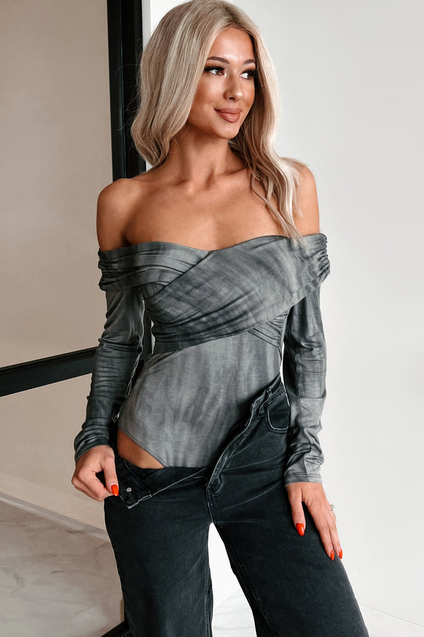 Kora Off The Shoulder Bodysuit (Black/Grey) - NanaMacs