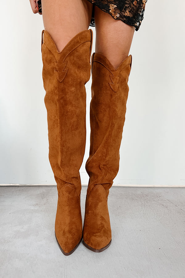 Jettson Suede Over The Knee Western Boots (Tan) - NanaMacs