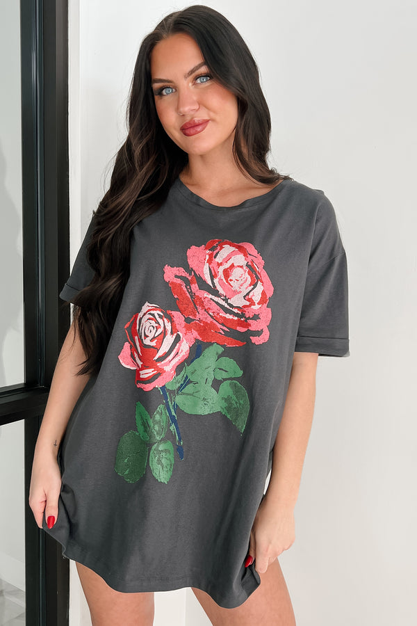 Freshly Picked Oversized Floral Graphic T-Shirt (Charcoal) - NanaMacs