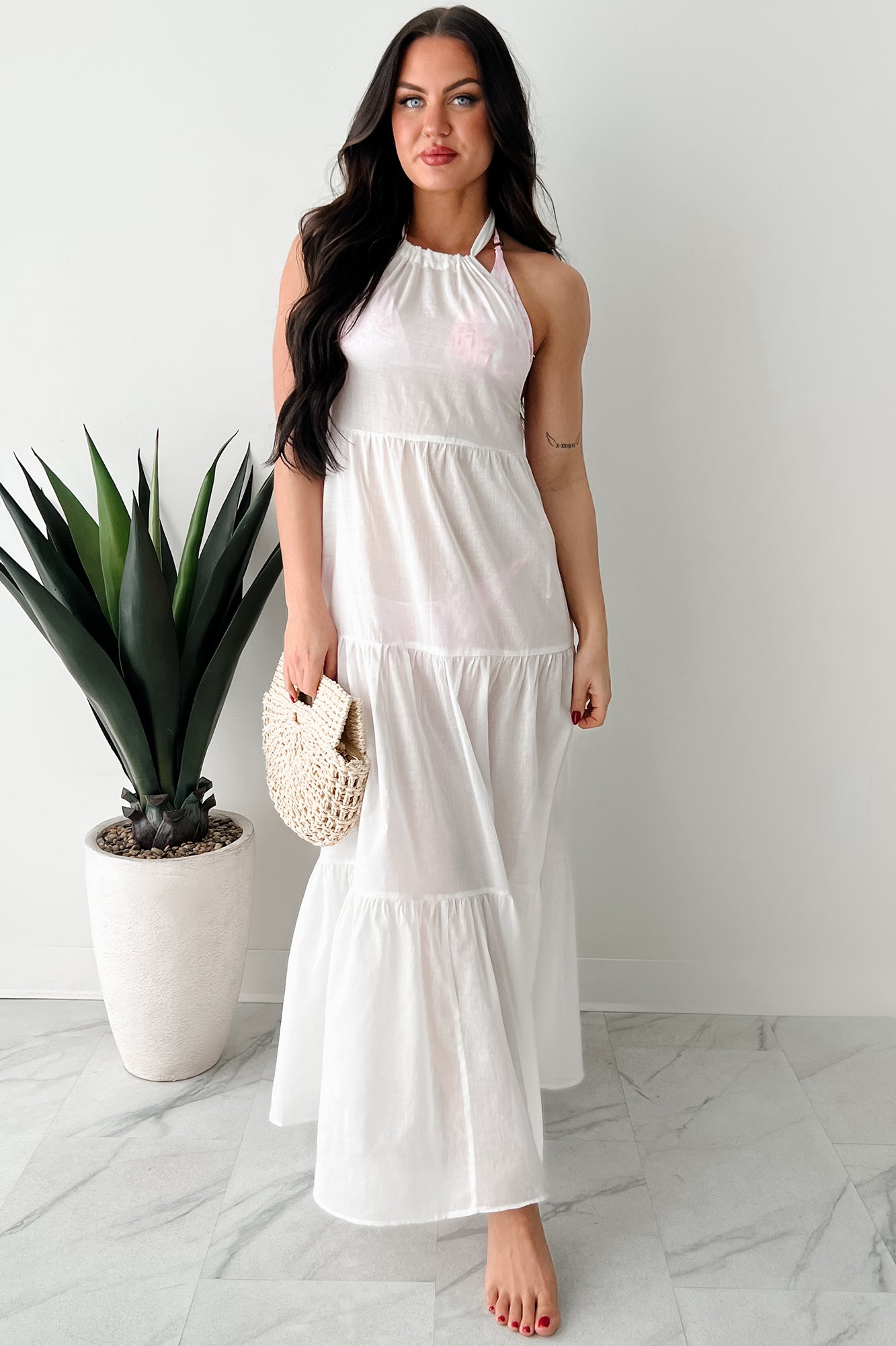 Reach To The Skies Halter Maxi Coverup Dress (Off White) - NanaMacs