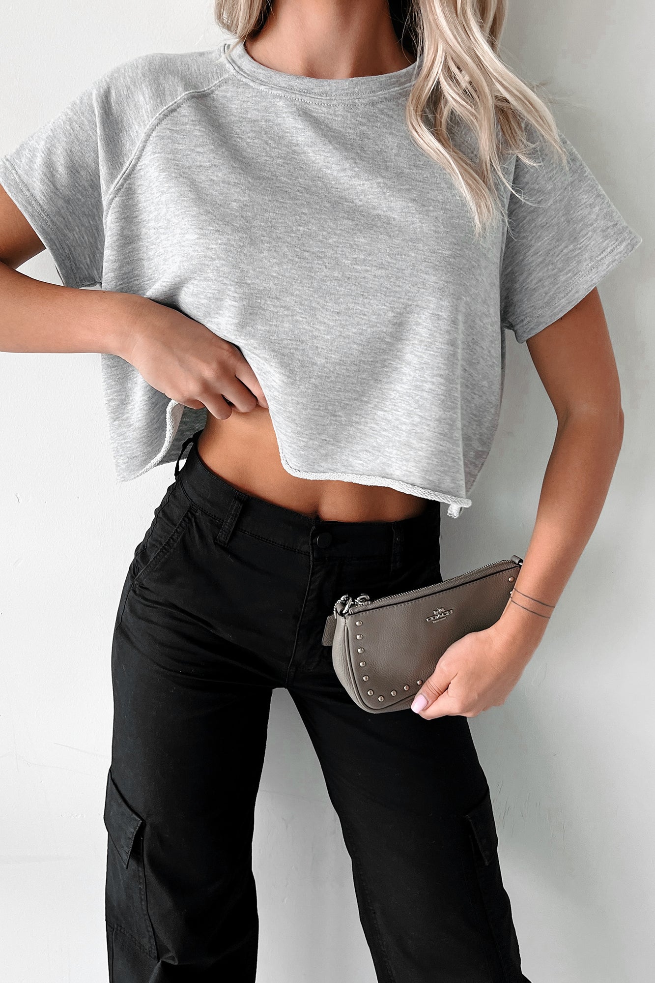 Callan Raglan Sleeve Crop Top (Heather Grey) - NanaMacs