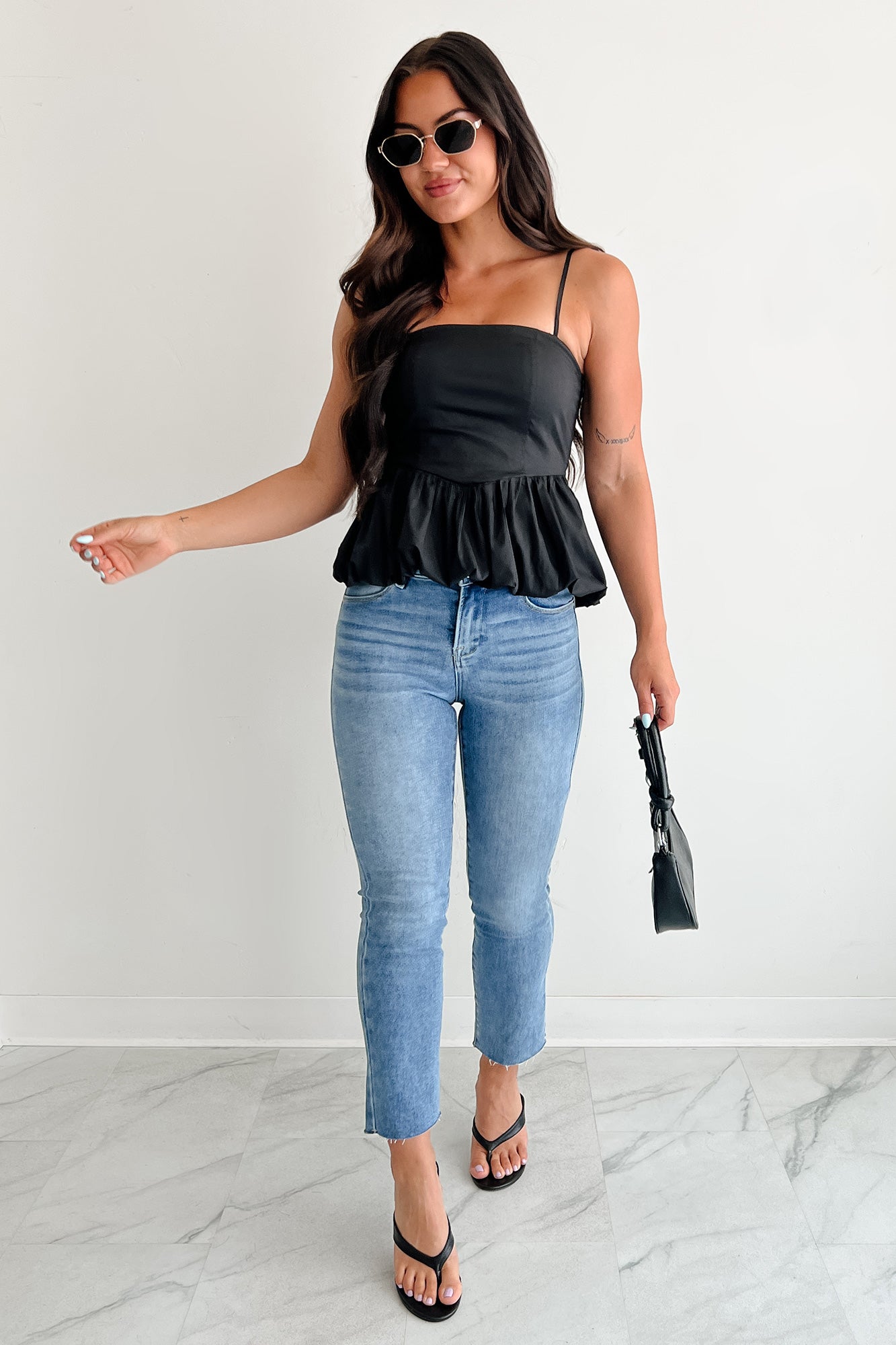 Carried Away Bubble Hem Cami Top (Black) · NanaMacs
