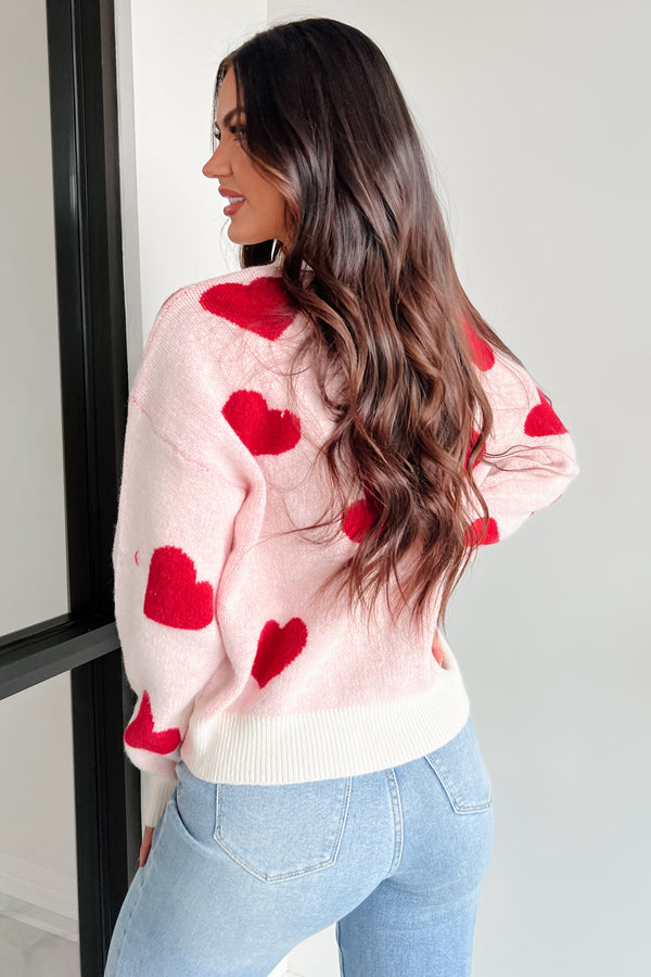 Love Knows All Heart Print Sweater (Cream/Red) - NanaMacs