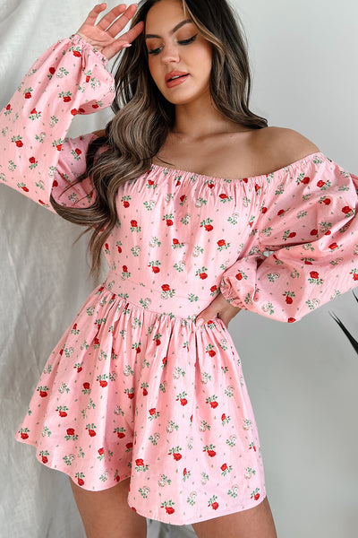 Captivating Blossoms Off The Shoulder Floral Print Romper (Pink) - NanaMacs