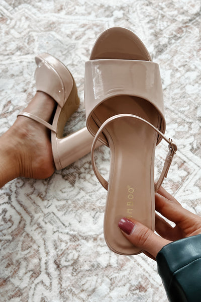 Luxury Suite Patent Leather Platform Heel Sandals (Nude Patent) - NanaMacs