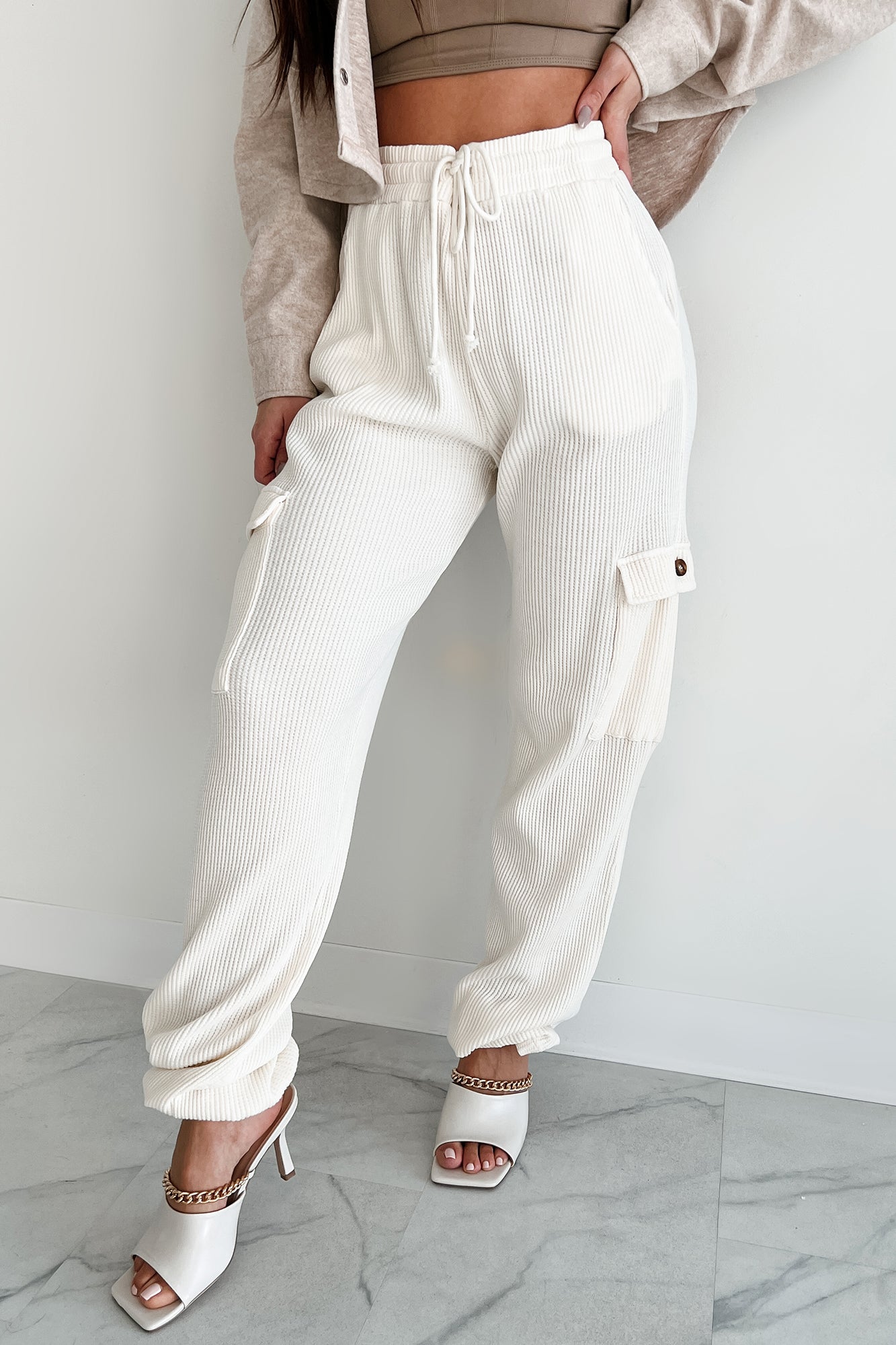 Leave Me Alone Cargo Waffle Knit Pants (Cream) · NanaMacs