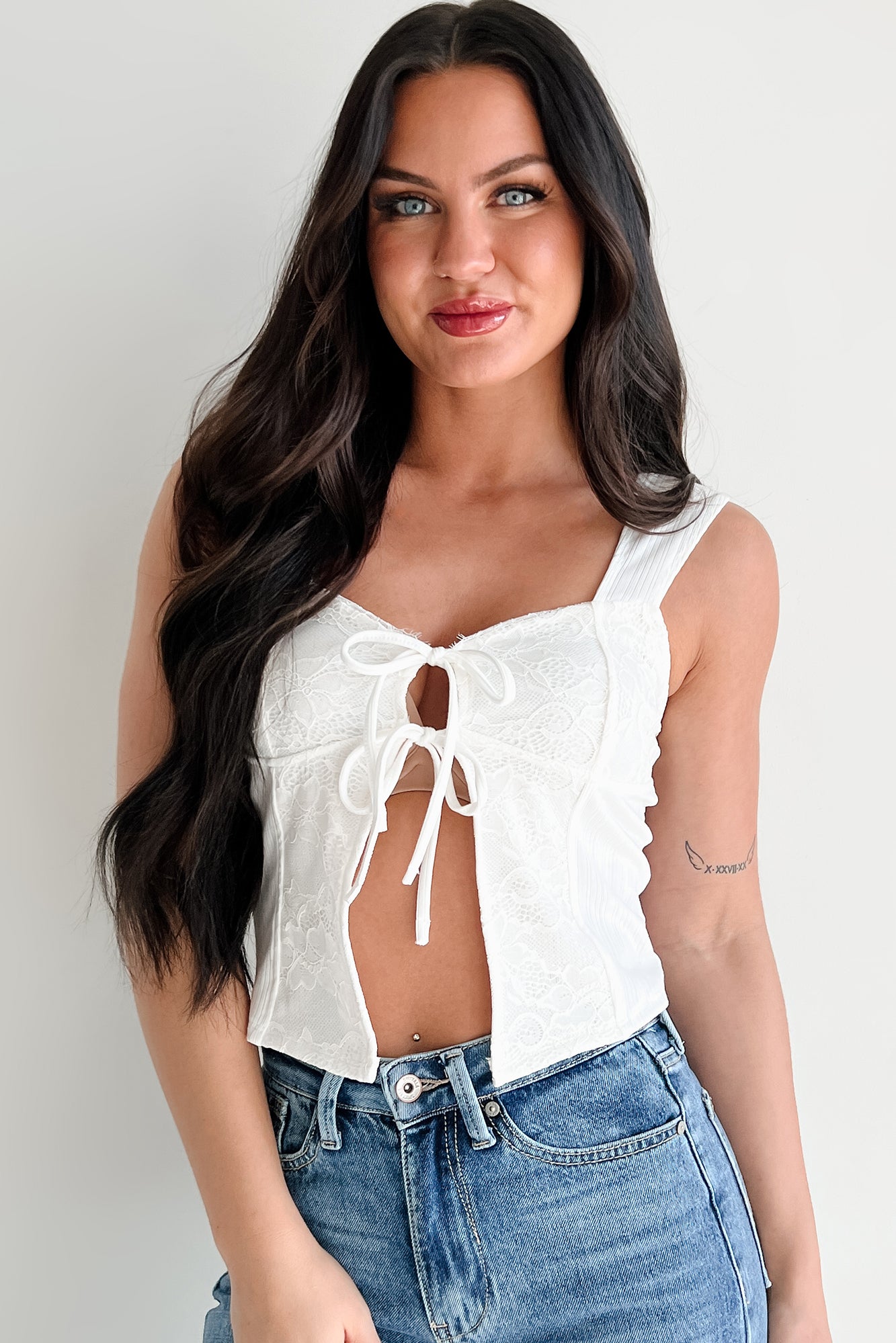 Craving You Sleeveless Lace Open Front Crop Top (Ivory) · NanaMacs