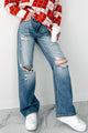 Raphael Mid-Rise Distressed Sneak Peek Straight Leg Jeans (Medium) - NanaMacs