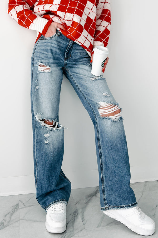 Raphael Mid-Rise Distressed Sneak Peek Straight Leg Jeans (Medium) - NanaMacs