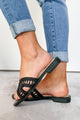 Flirting With Fate Woven Slide Sandals (Black) - NanaMacs