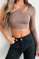 Reasonable Explanation One Shoulder Cut-Out Crop Top (Mocha) - NanaMacs