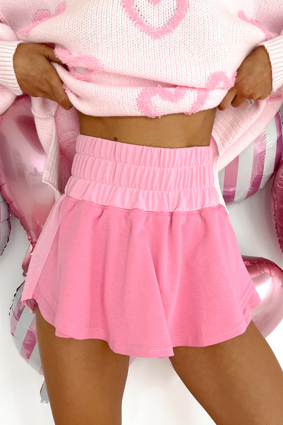 Bubbly Personality High Waist Ruffle Skort (Pink Multi) - NanaMacs