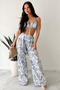 Vive La Vie Printed Crop Top & Pant Set (Blue) - NanaMacs