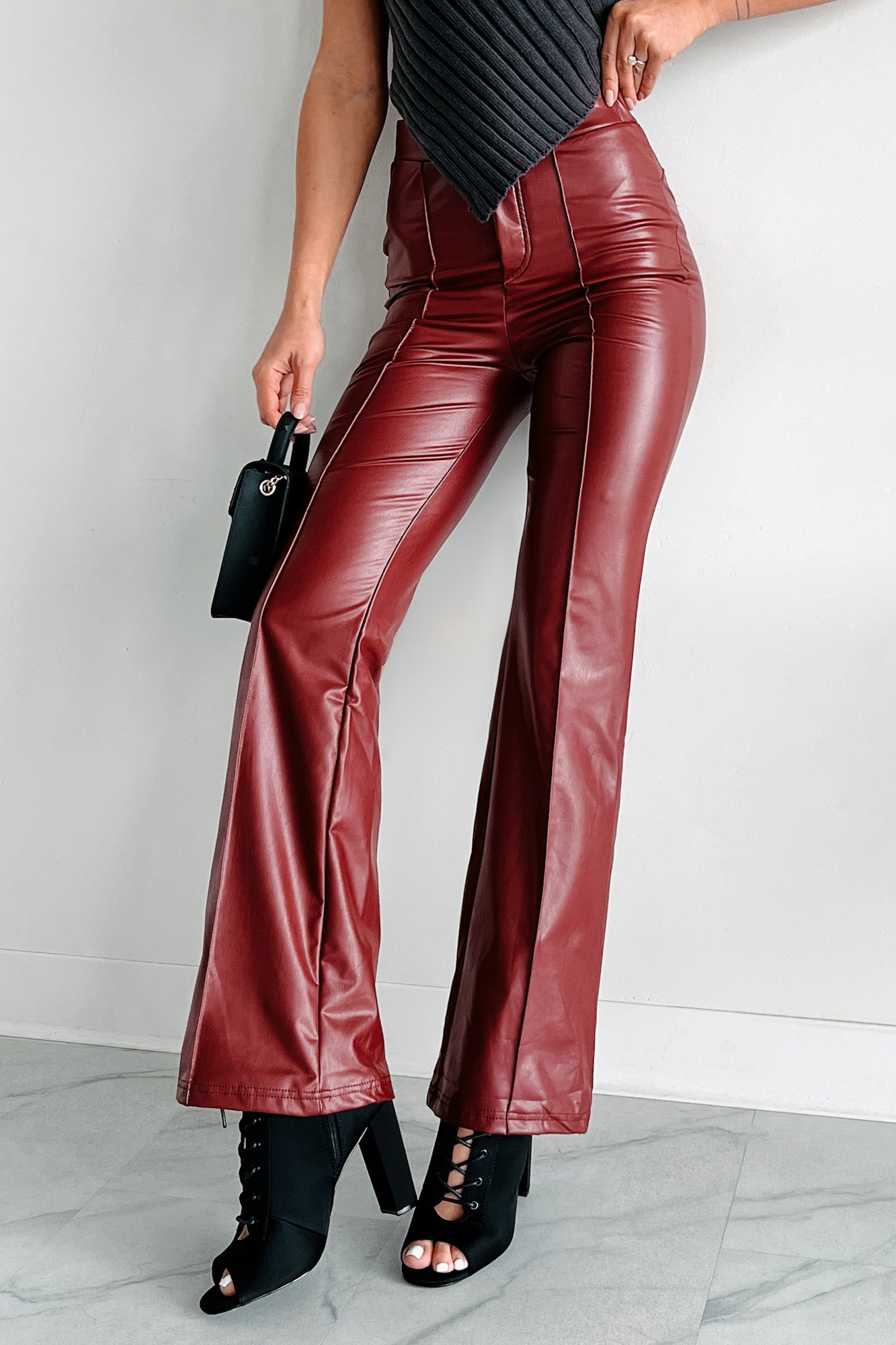 Style Sensation Faux Leather Pants (Burgundy) - NanaMacs