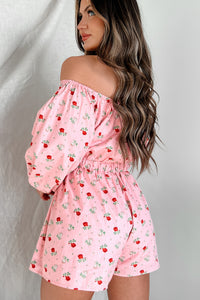 Captivating Blossoms Off The Shoulder Floral Print Romper (Pink) - NanaMacs