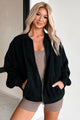 See Ya Around Zip-Up Fleece Bomber Jacket (Black) - NanaMacs