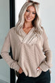 Maple Lane High-Low Hooded Waffle Top (Vintage Latte) - NanaMacs