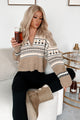 Leaves & Lattes Half-Zip Fair Isle Sweater (Taupe Combo)