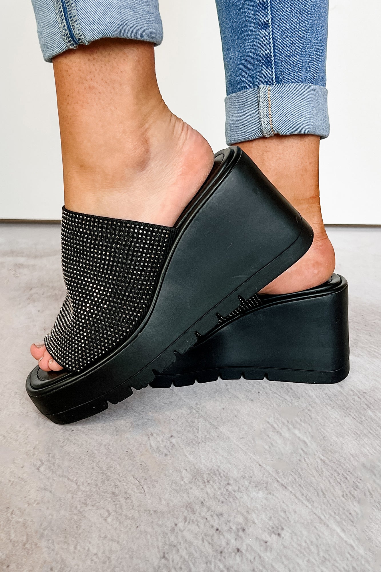 Roxy Rhinestone Strap Platform Wedge Sandal (Black) · NanaMacs
