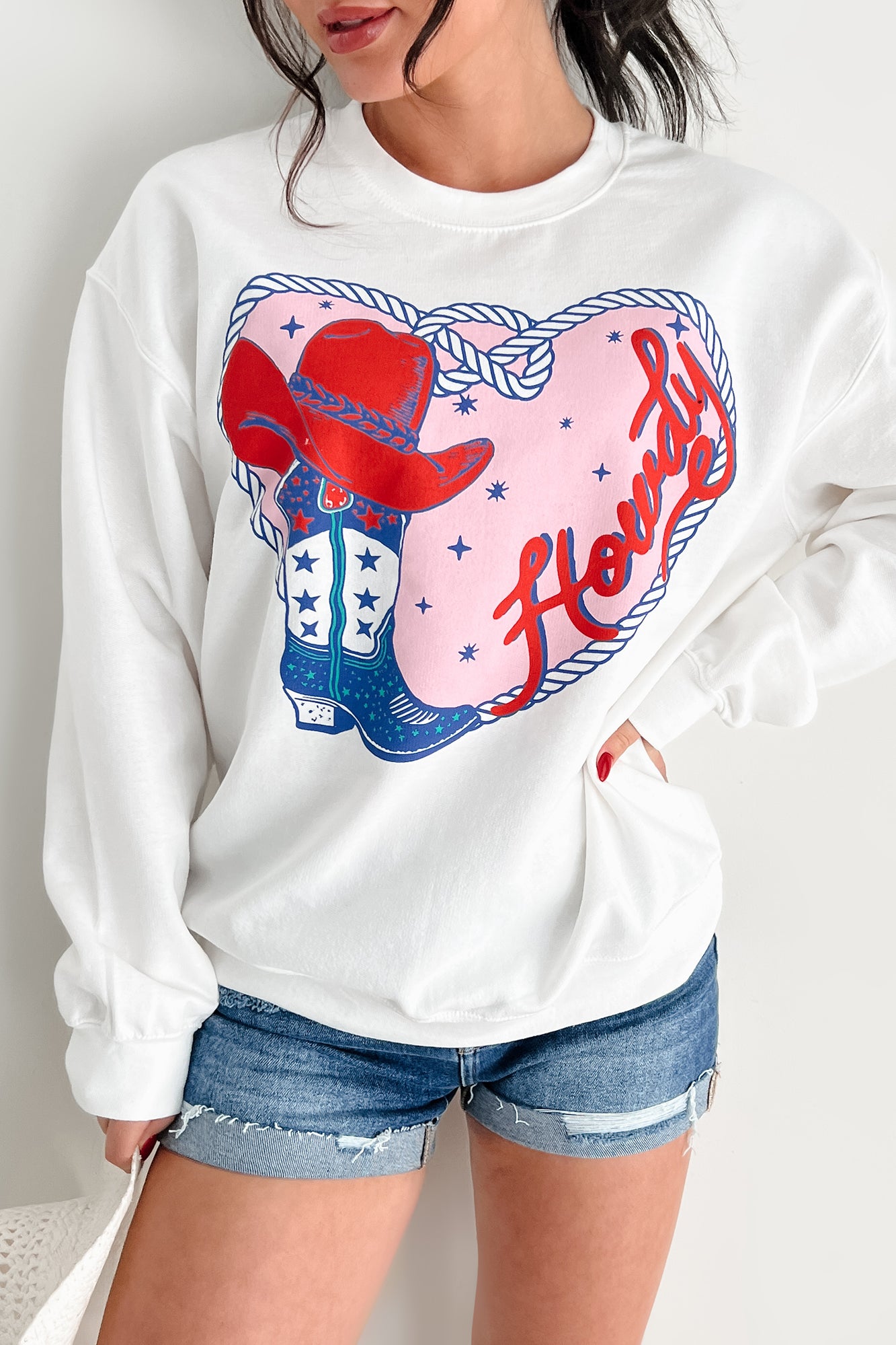 Howdy Romance Graphic Sweatshirt (White) - NanaMacs