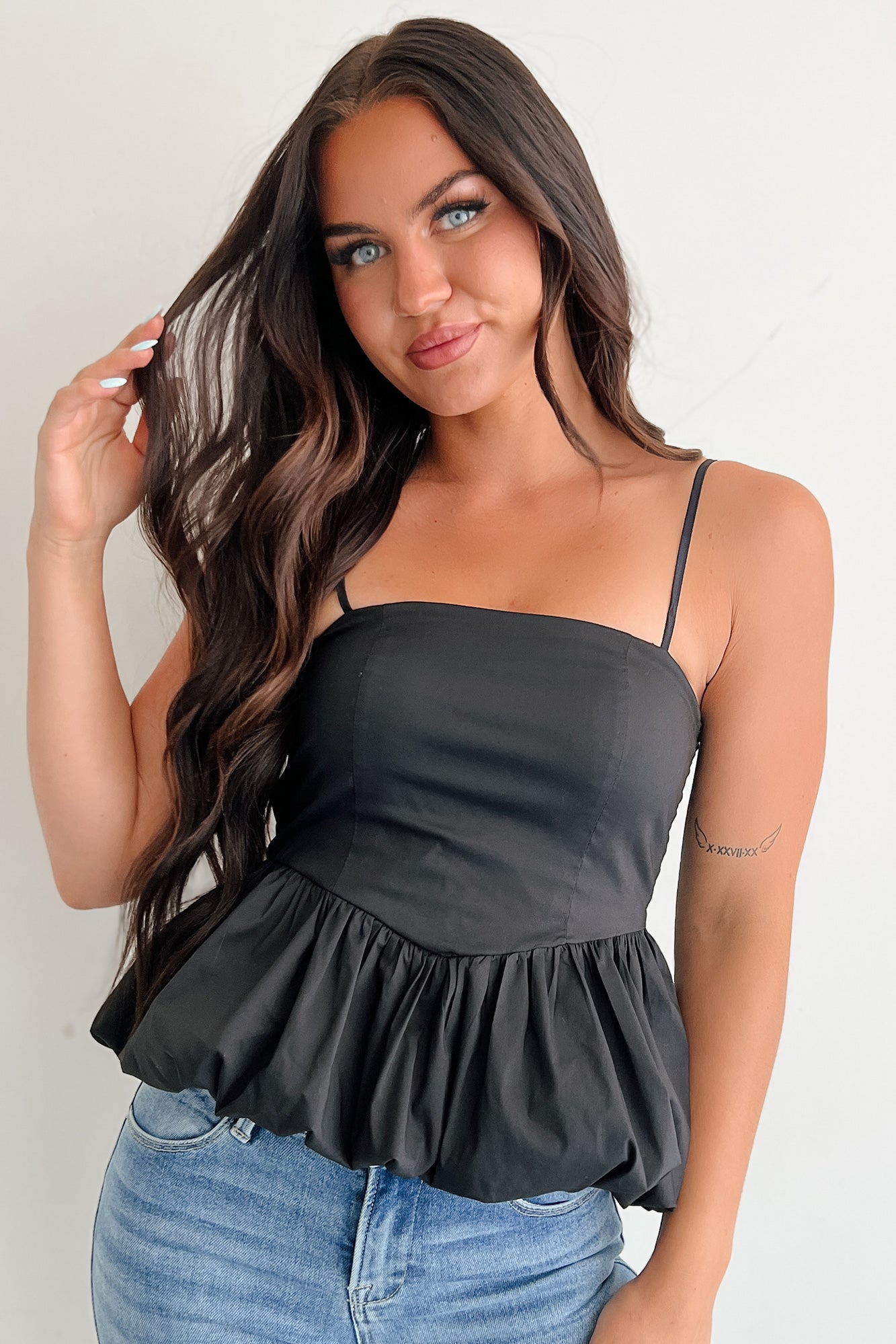 トップス eaphi BALLOON HEM CAMISOLE Scoop Women's Bubble Hem Tank Top Sizes XS-XXL with Mixed Media