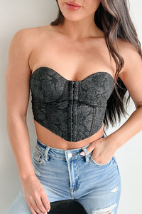 Glam Life Hook Front Strapless Floral Bustier Top (Black) - NanaMacs