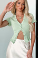 Iconic Love Split Front Ruffled Sweater Top (Light Green) - NanaMacs