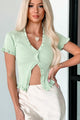 Iconic Love Split Front Ruffled Sweater Top (Light Green) - NanaMacs