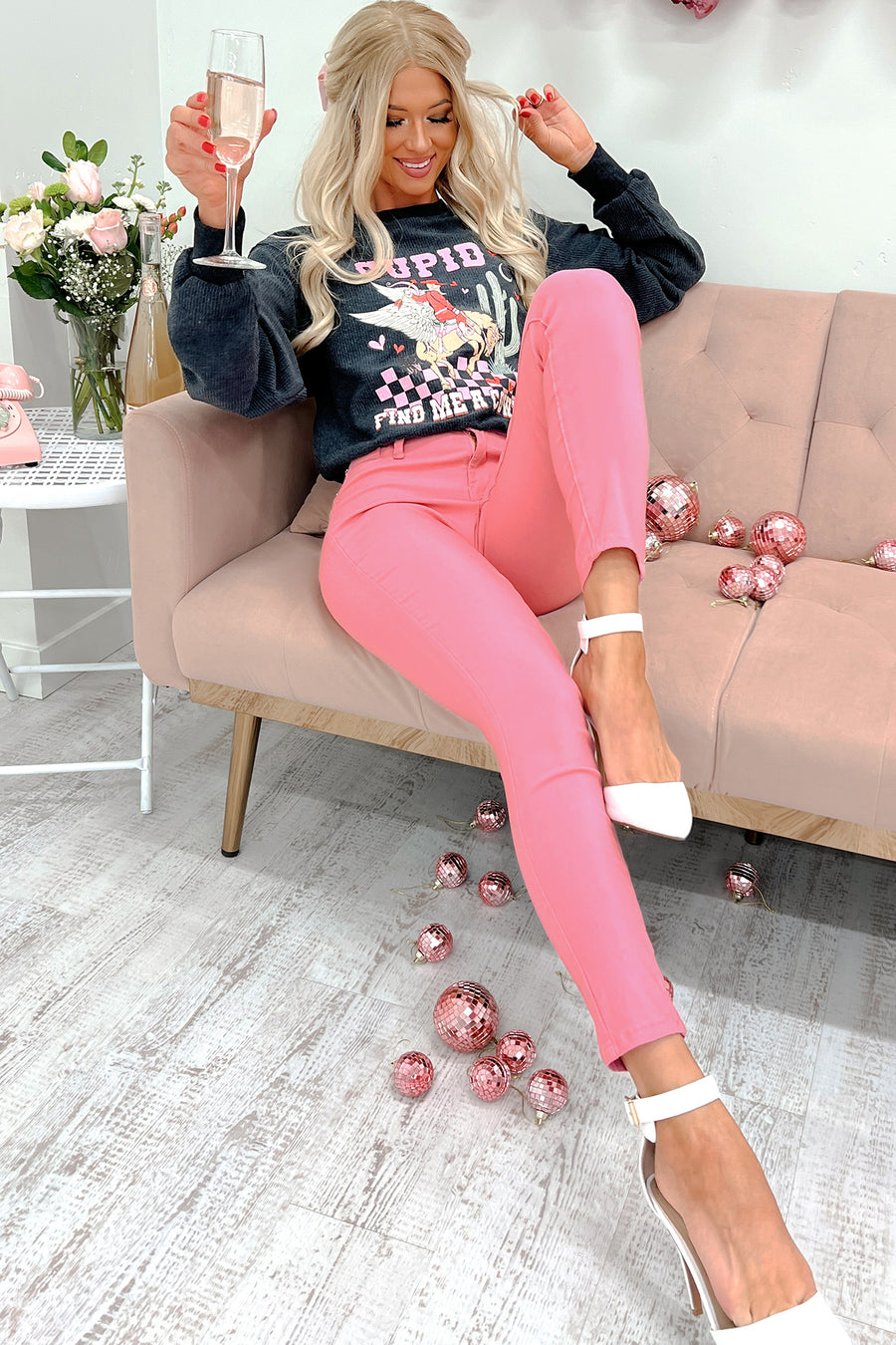 Perfectly Girly Mid-Rise Skinny Jeans (Flamingo) - NanaMacs