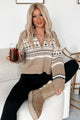 Leaves & Lattes Half-Zip Fair Isle Sweater (Taupe Combo)