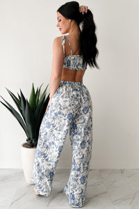 Vive La Vie Printed Crop Top & Pant Set (Blue) - NanaMacs