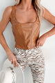 Bringing The Vibes Faux Leather Corset Top (Camel) - NanaMacs